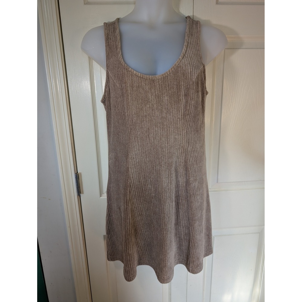Liz Sport Y2K Ribbed Corduroy Look Sleeveless Skater Mini Dress Tan Fit & Flare